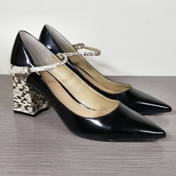Marc Fisher Zullys Snake Embossed Mary Jane Pump, Black Leather, Womens Size 9 M - Picture 1 of 13
